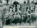 Queen Elizabeth and Prince Philip ride elephants while visiting India - Vintage Photograph