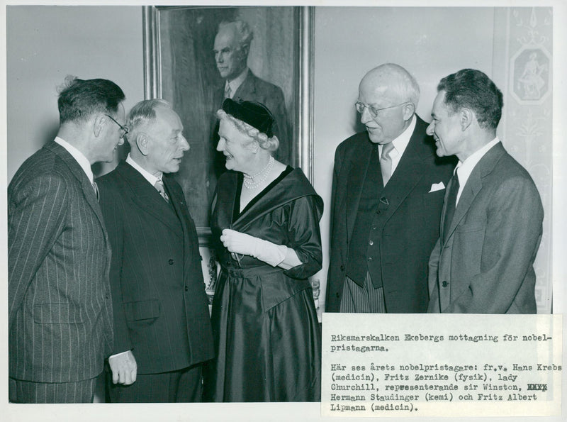 Nobel Prize 1953: Hans Krebs, Fritz Zernike, Lady Churchill, Hermann Staudinger and Fritz Albert Lipmann - Vintage Photograph