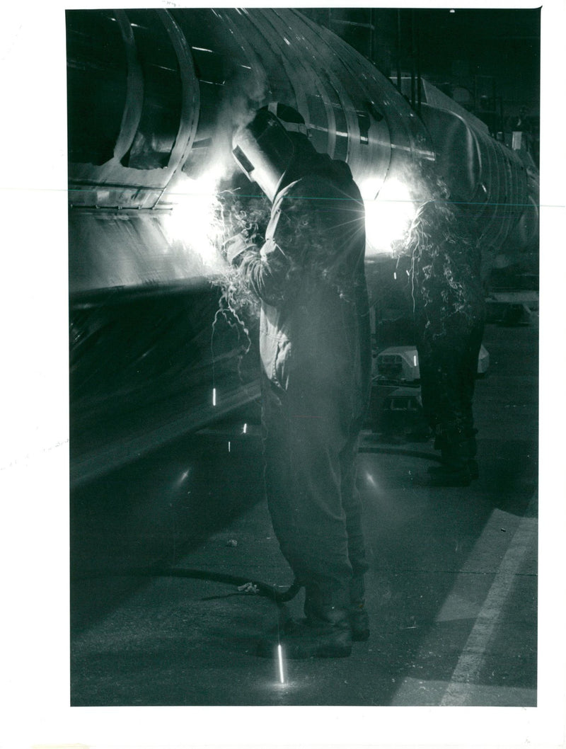 Welding the tankers. - Vintage Photograph