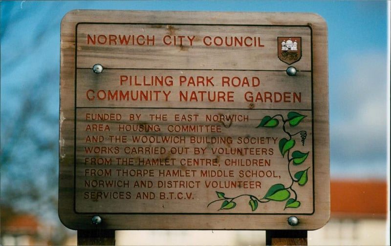 Park and Gardens:the sign at pilling park community nature garden. - Vintage Photograph