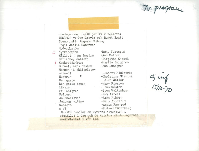 TV-program 1970 - Vintage Photograph