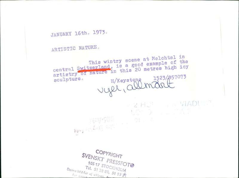 1973 WINTRY CENTRAL KEYSTONE TEL VIADI NATURE METERS EXAMPLE - Vintage Photograph