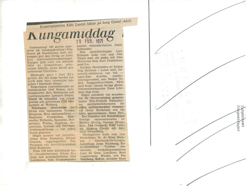 King's day at the castle. Concert pianist KÃ¤bi Laretei greets King Gustaf Adolf - Vintage Photograph