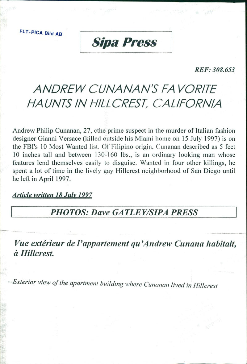 Exterior of the house in Hillcrest where Andrew Philip Cunanan lived - Vintage Photograph