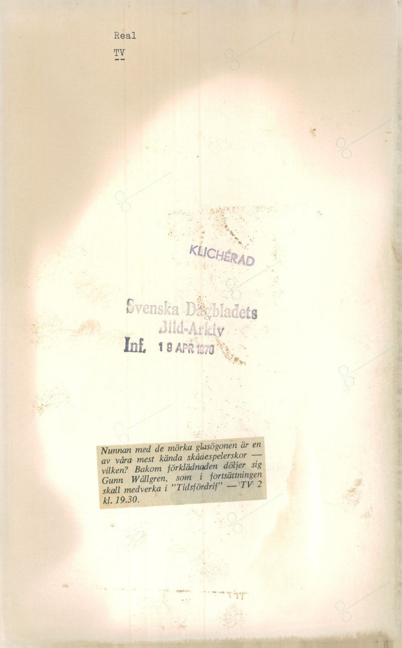 1970 DAGBLADETS GLASOGONEN MOST CLICHERAD NUN CONTINUE OPEN DAVID JOHN - Vintage Photograph