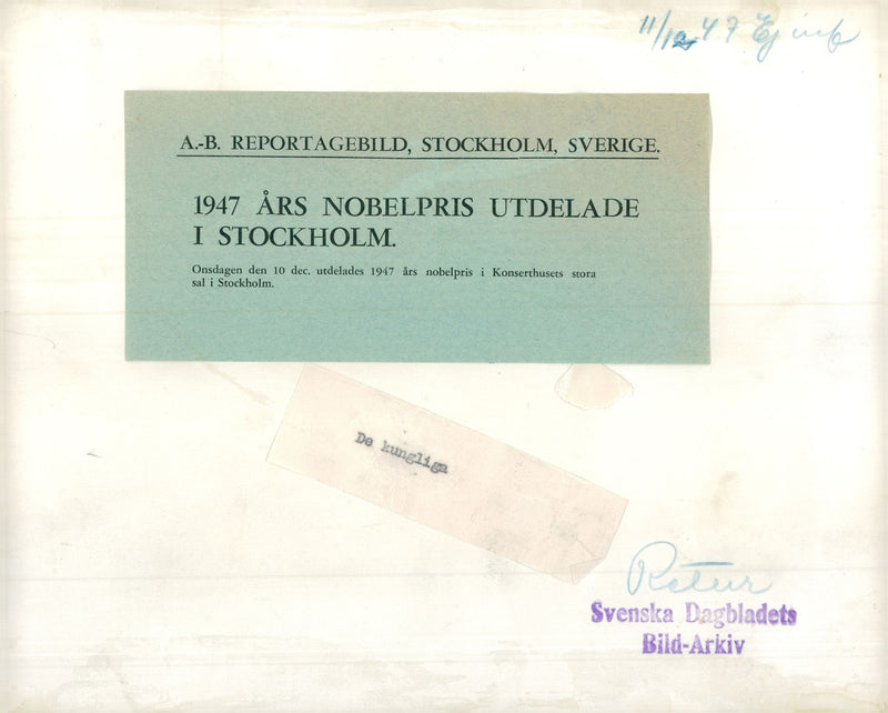 Nobel Prize Award in the Concert Hall: Gustaf VI Adolf, Louise Mountbatten, King Gustav V and Gustaf Adolf - Vintage Photograph