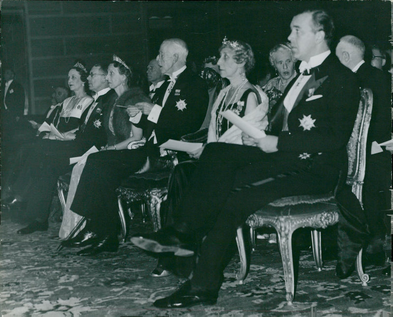 Nobel Prize Award in the Concert Hall: Gustaf VI Adolf, Louise Mountbatten, King Gustav V and Gustaf Adolf - Vintage Photograph