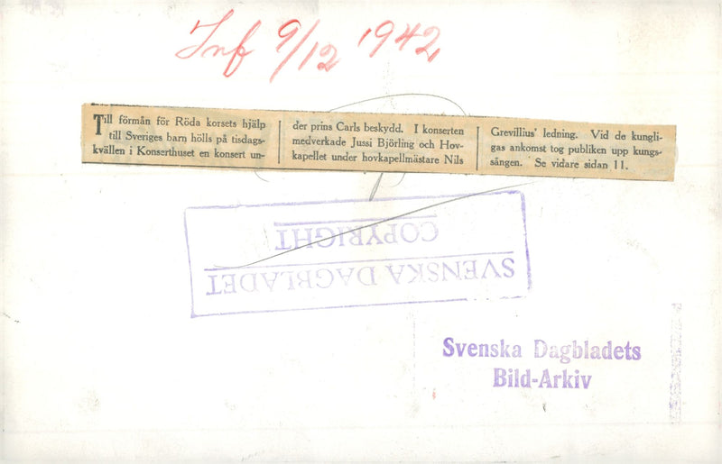 Red Cross's evening in the Concert Hall. Prince Carl, Prince Gustaf Adolf, King and Crown Prince couples attend - Vintage Photograph