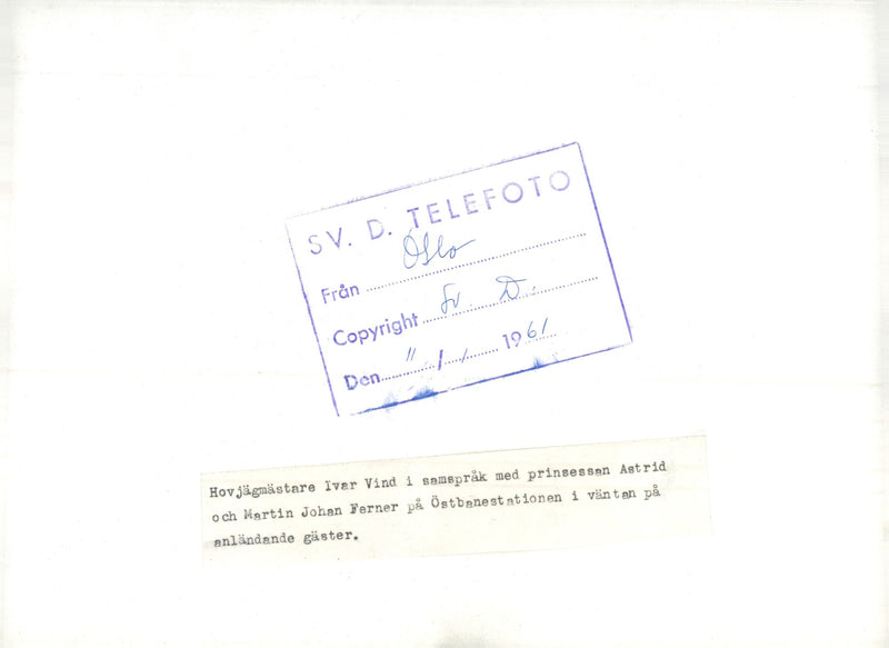 Headmaster Ivar Wind in concert with Princess Astrid and Johan Martin Ferner at the Ãststation station in anticipation of arriving guests - Vintage Photograph