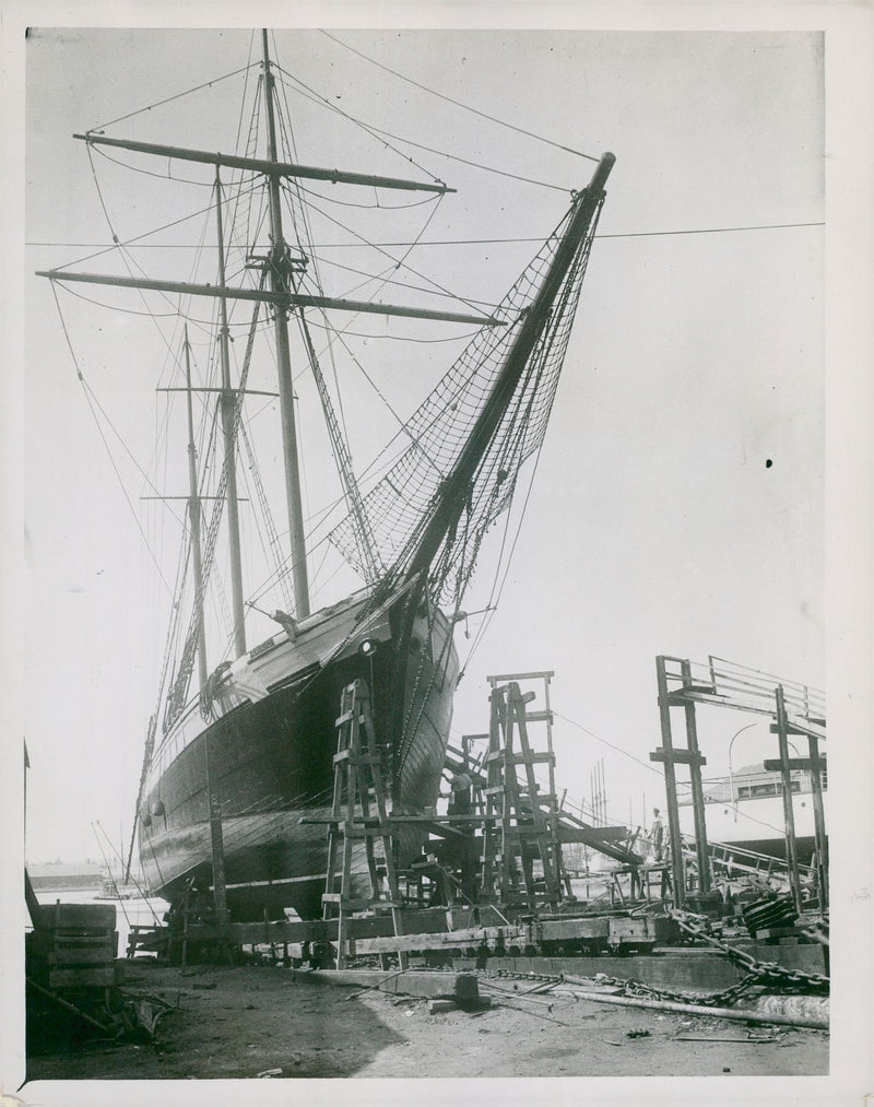 British Graham Land expedition. The ship Penola in Southampton - Vintage Photograph