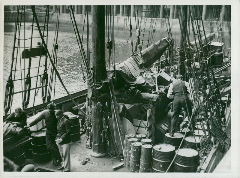 British Graham Land expedition. Loading of Penola in St. Katherine Docks - Vintage Photograph