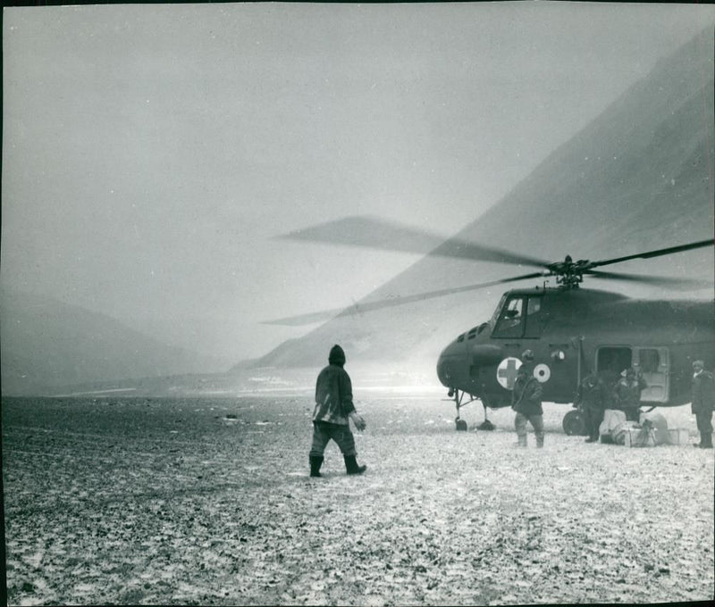 VIEW OF NATURE and A helicopter and a man standing. - Vintage Photograph