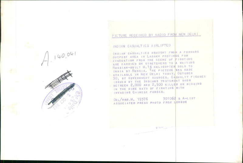 INDIAN CASUALTIES AIRIFTED. - Vintage Photograph