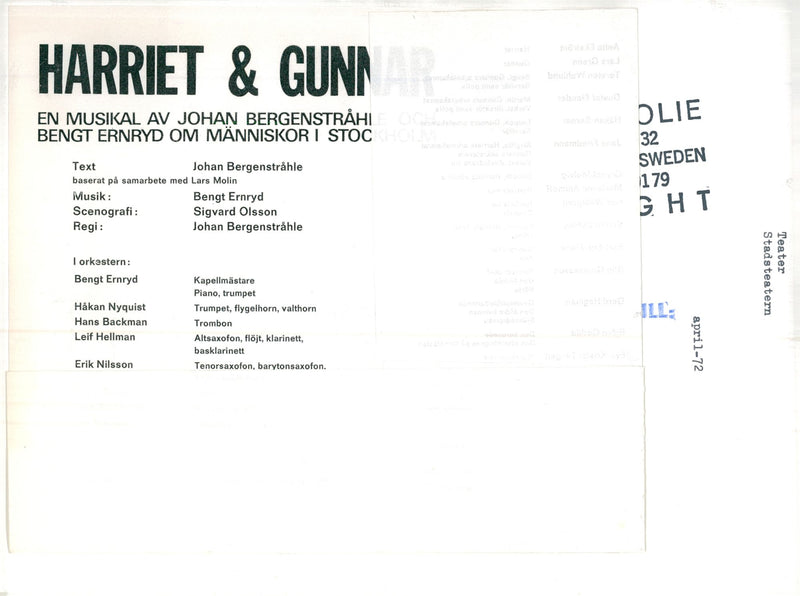 "Harriet & Gunnar" a musical at the Stockholm City Theater - Vintage Photograph