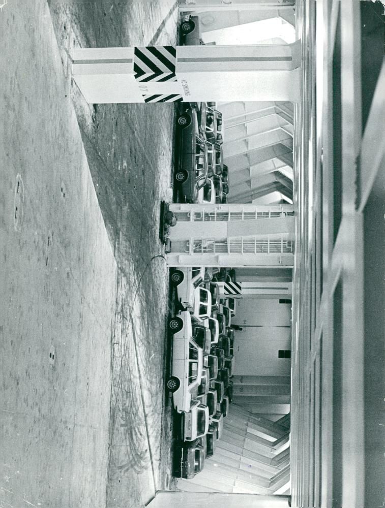 Vessel tires with cars on Volvo "garag" where a tire is in a roll on-roll off. - Vintage Photograph