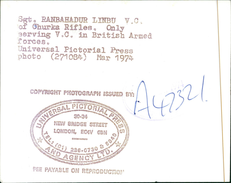 Sgt. Rambahadur Limbu V.C. - Vintage Photograph