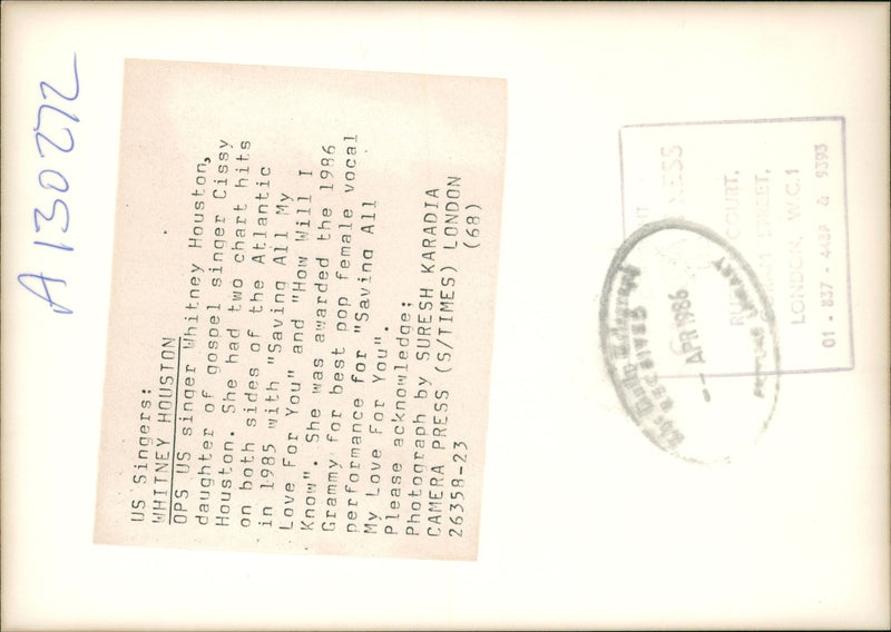 Whitney Elizabeth Houston - Vintage Photograph