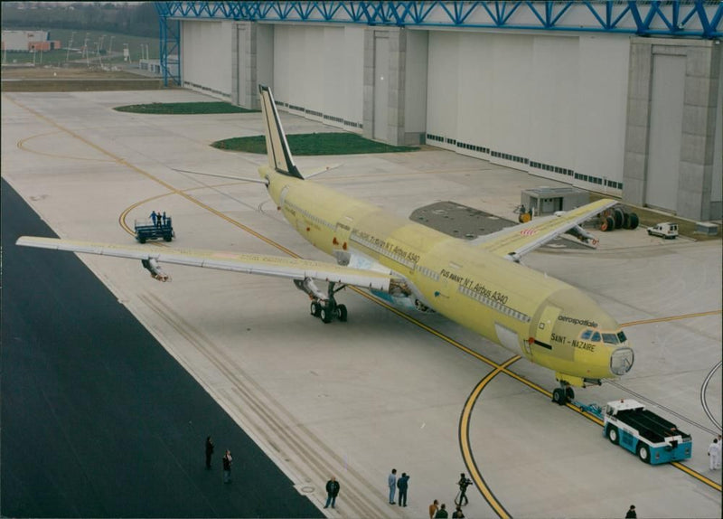 The first Airbus A340  moves from general assembly station to dock - Vintage Photograph