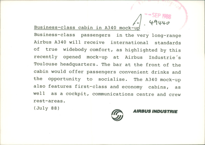 Business-class cabin in A340 mock-up - Vintage Photograph