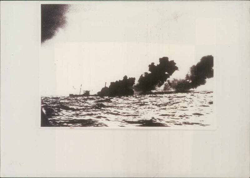 Burning Tanker taken from the Periscope of a U-Boat. - Vintage Photograph