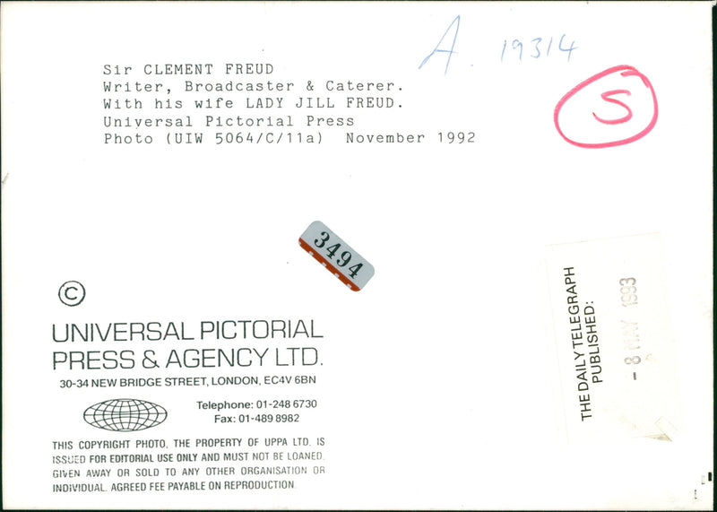 Clement Freud Writer. - Vintage Photograph