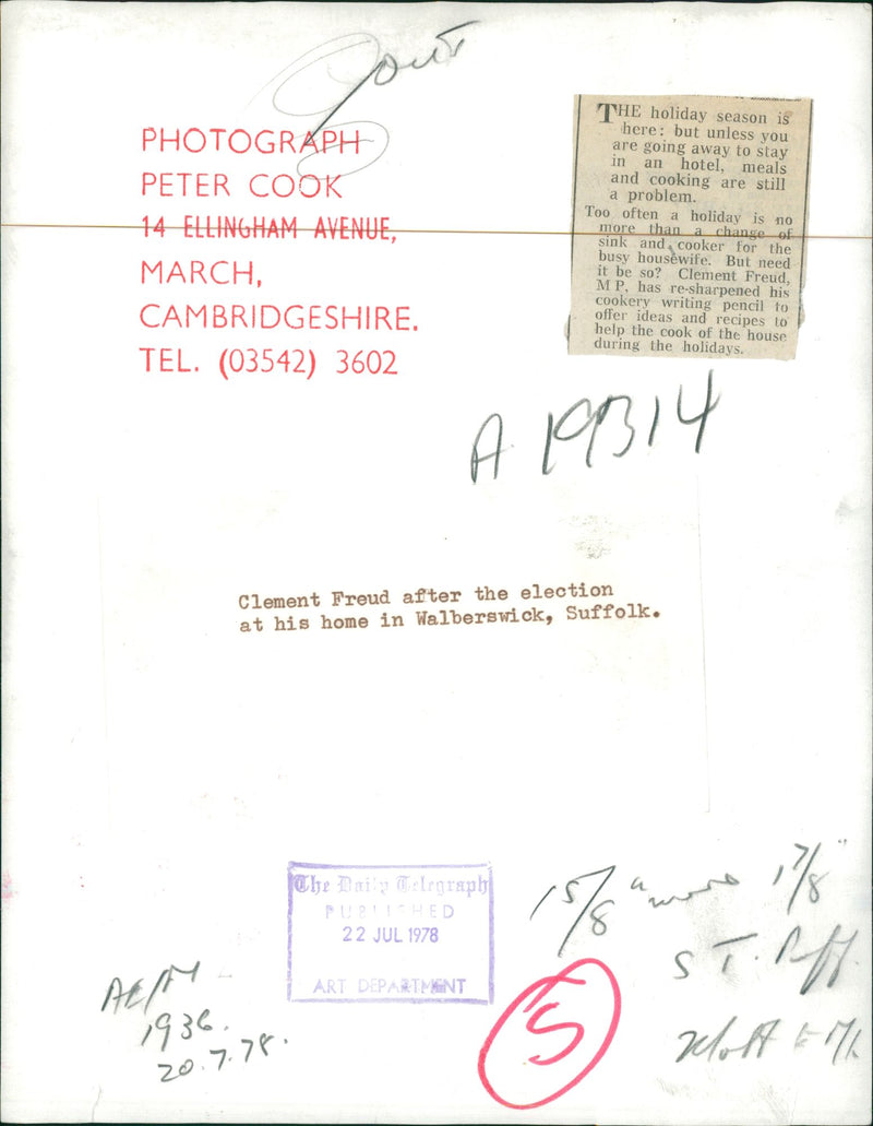 Clement Freud Writer. - Vintage Photograph