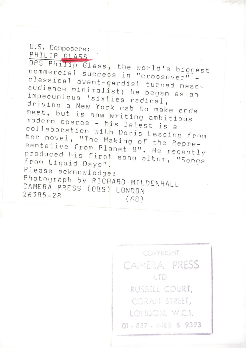 Philip Glass, musician - Vintage Photograph