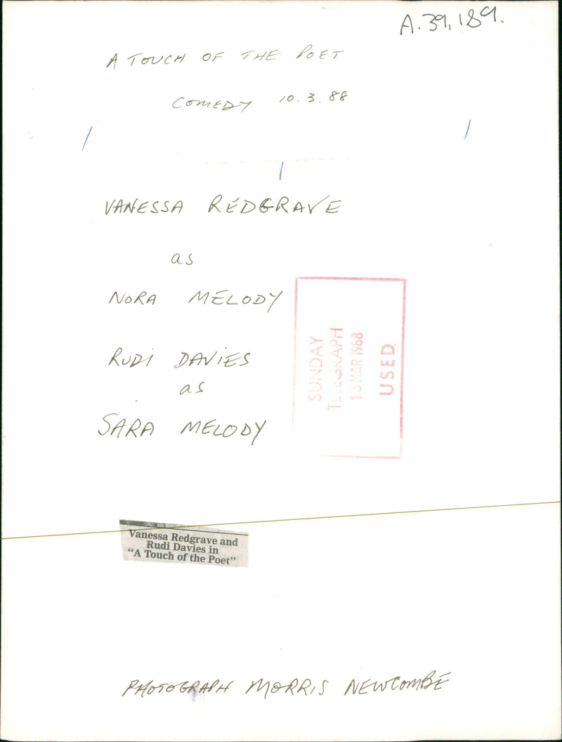 Vanessa Redgrave and Rudi Davies in "A Touch of the Poet" - Vintage Photograph