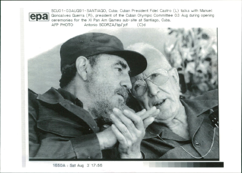 Fidel Castro with Manuel Goncalves Guerra. - Vintage Photograph