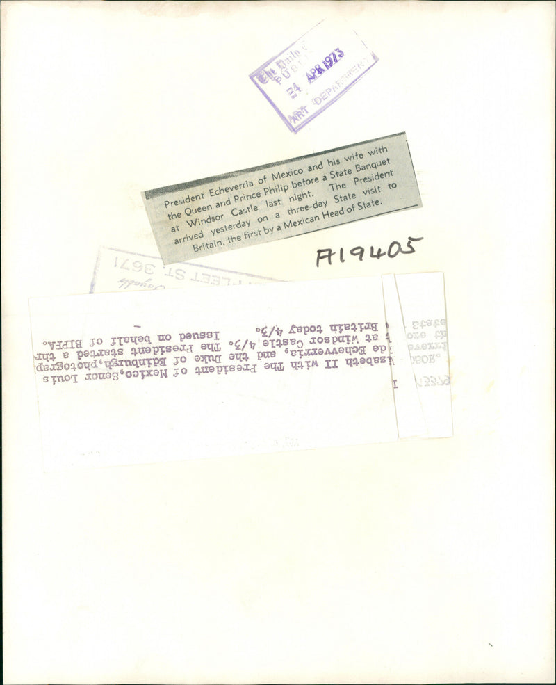 President Echeverria and His Wife Standing with the Queen and Prince Philip In a State Dinner - Vintage Photograph