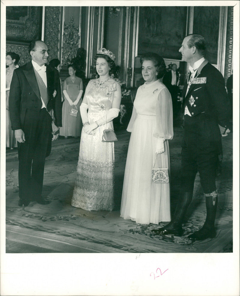President Echeverria and His Wife Standing with the Queen and Prince Philip In a State Dinner - Vintage Photograph