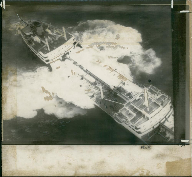 Waves breaking over the crippled British Petroleum tanker - Vintage Photograph