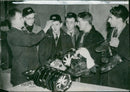 Youths of 18 who have been called to the mines are fitted with safety helmets. - Vintage Photograph