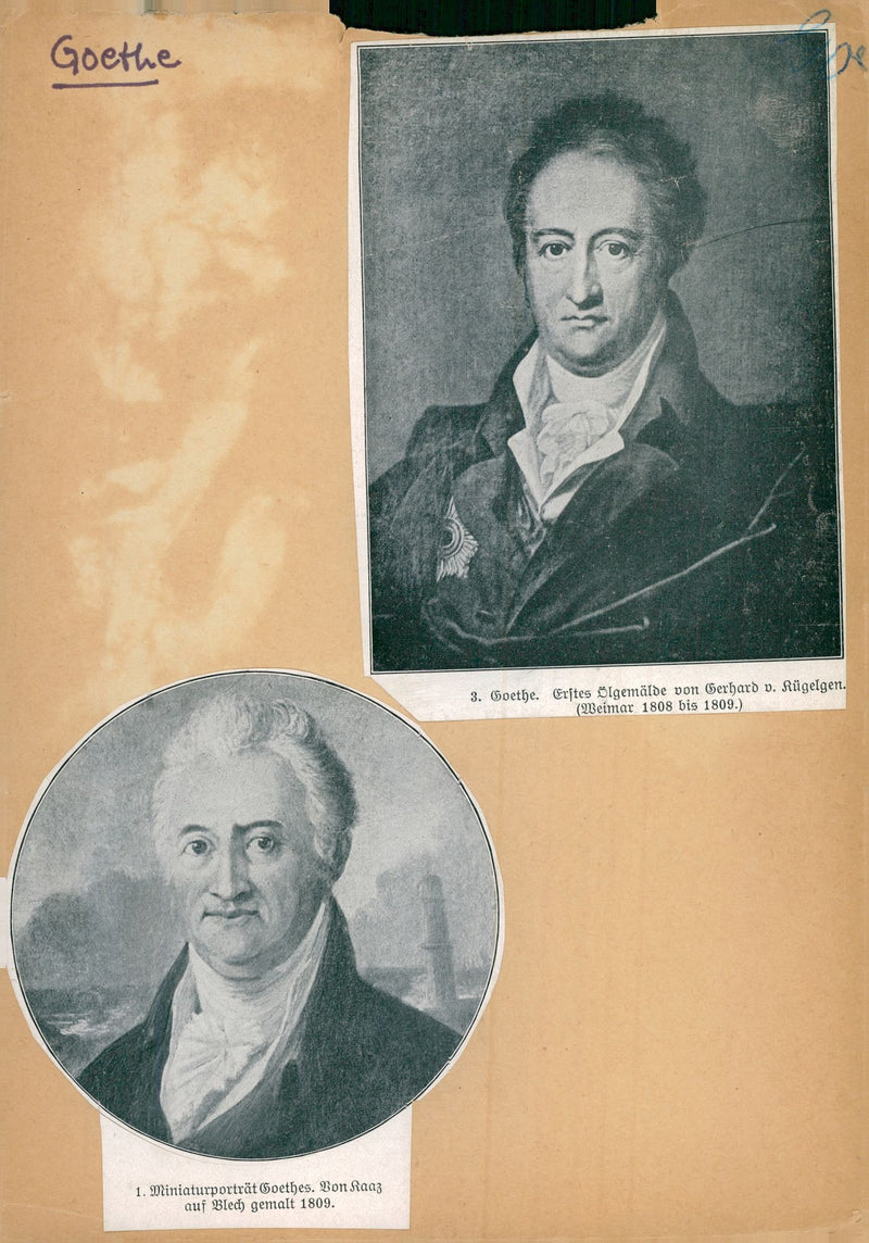 Cartoon paintings by Johann Wolfgang von Goethe, German poet - Vintage Photograph