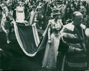 Winston Churchill 80 years. Queen Elizabeth and Duke of Edinburgh in the procession through the royal gallery on the way to the upper house - Vintage Photograph
