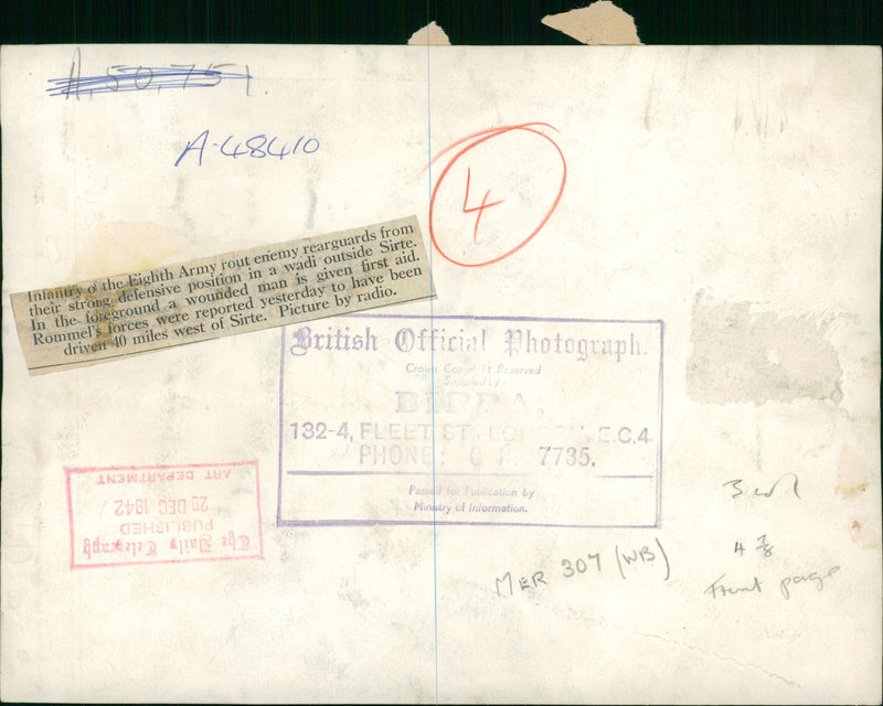 Inlantry of the eighth army rout enemy rearguards from their strong defensive position in a wadi outside sirte. - Vintage Photograph