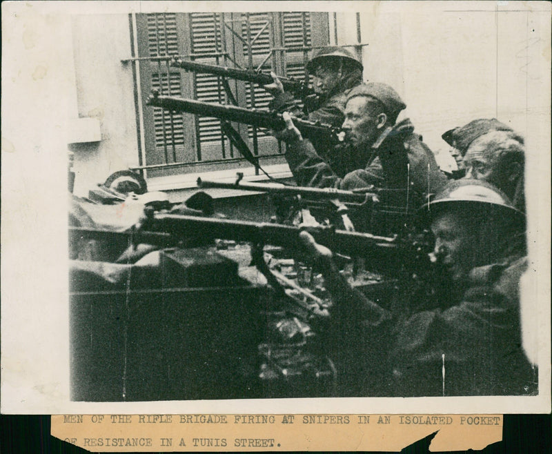 Men of the Rifle Brigate firing at Snipers. - Vintage Photograph