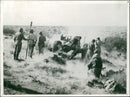 Desert warfare british artillery in action outside tobruk Libya. - Vintage Photograph