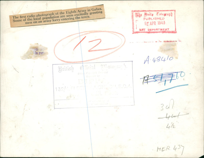 The first radio photograph of the eighth army in gabes - Vintage Photograph