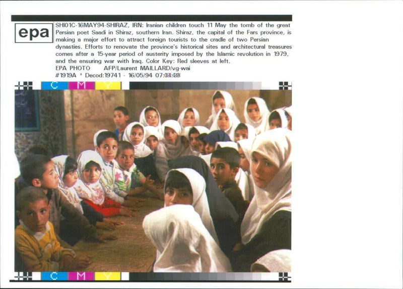 Iranian Child touch the tomb of the great Persian Poet Saadi - Vintage Photograph