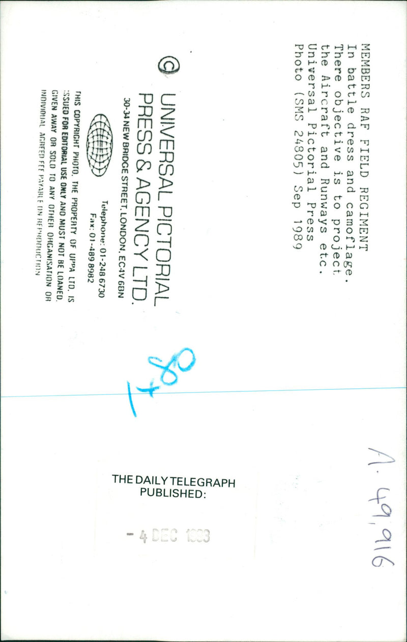 Members RAF Field Regiment in battle dress and camoflage. - Vintage Photograph