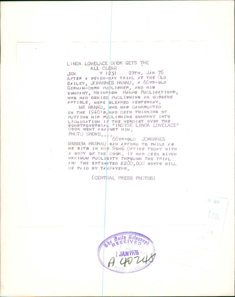 Johannes Hanau: He sits in his Soho Office with a copy of the book - Vintage Photograph