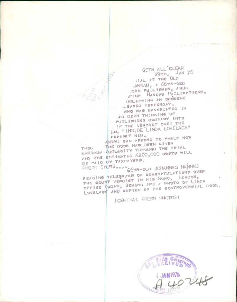 Johannes Hanau: He sits in his Soho Office with a copy of the book - Vintage Photograph