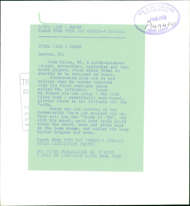 John Mills "A Musician" - Vintage Photograph