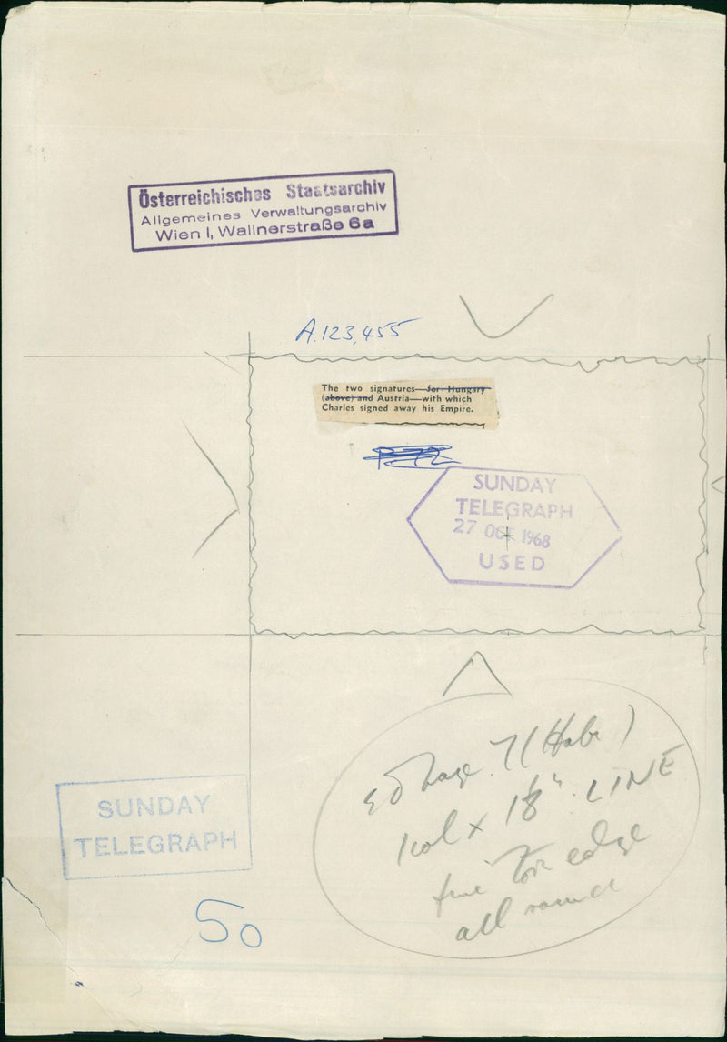 Charles I of Austria's signature. - Vintage Photograph