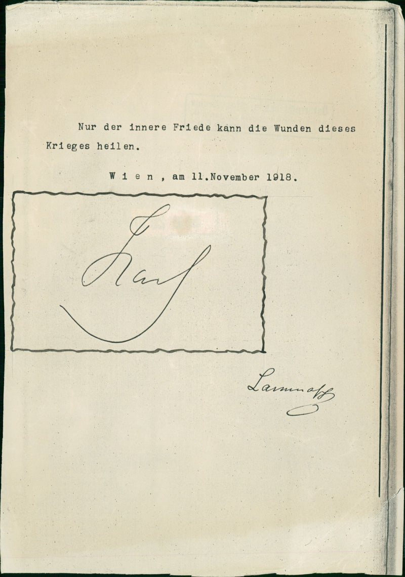 Charles I of Austria's signature. - Vintage Photograph