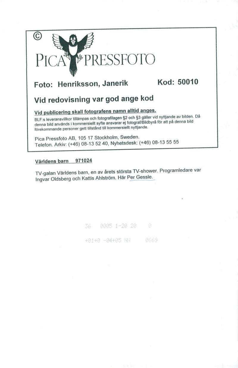 Per Gessle visas på TV-galanvärldens barn - Vintage Photograph