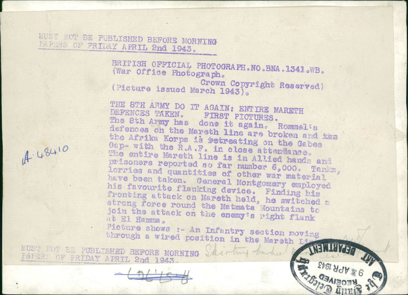 The 8th Army do it again Entire Mareth Defences Taken. - Vintage Photograph