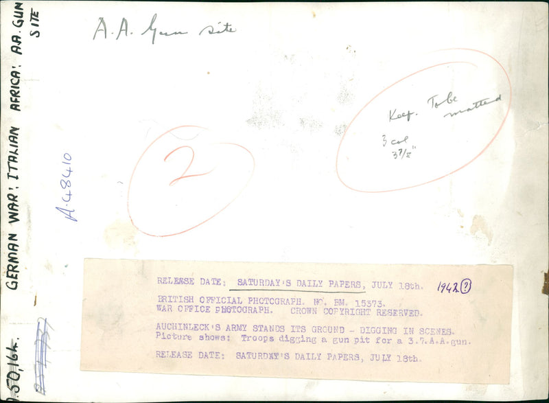 Auchinleck's Army stands its Ground digging in scenes. - Vintage Photograph