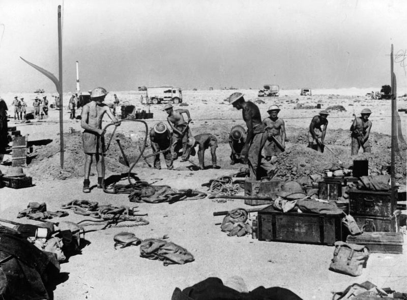Auchinleck's Army stands its Ground digging in scenes. - Vintage Photograph